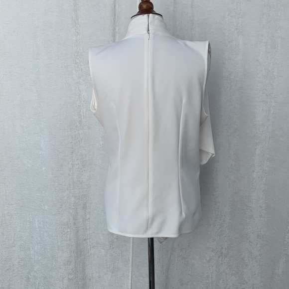 Lauren Ralph Lauren Cream Faux Wrap Draped Sleeveless Top Blouse - Picture 3 of 8
